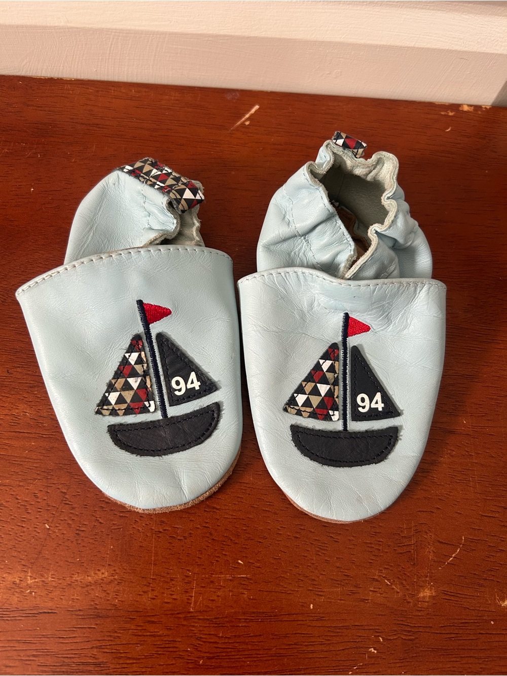 Robeez Light Blue Sailboat Soft Leather Baby Shoes